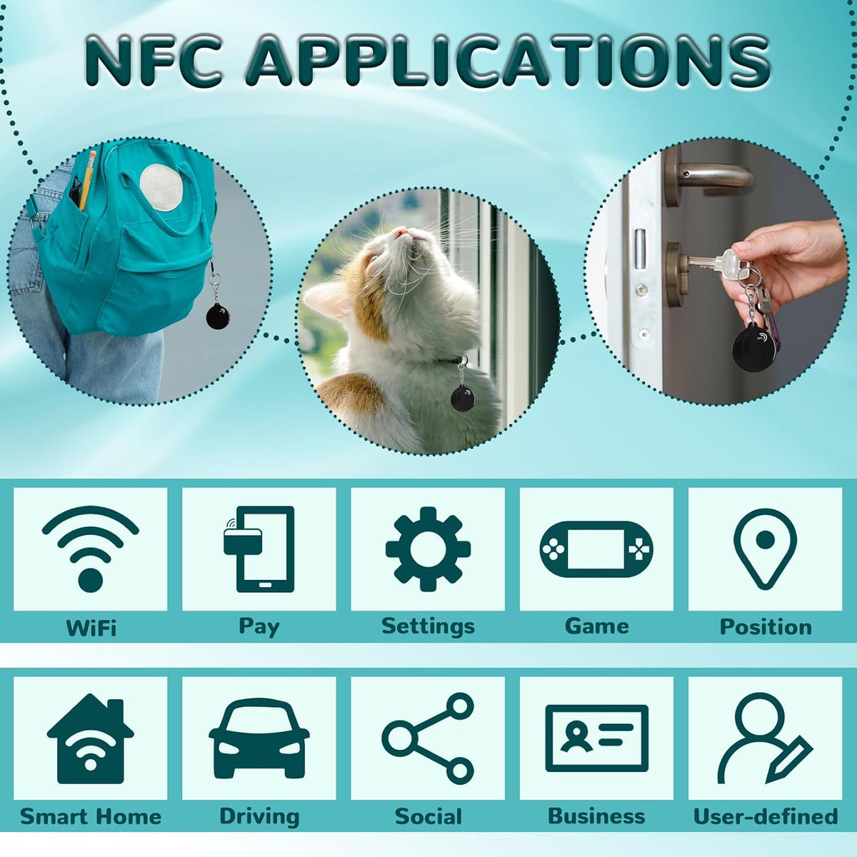 BABIQT NFC Keyfobs NTAG213 Tags Black NFC Keychain Rewritable NFC Tag
