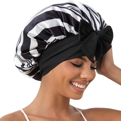 GDTOGRT Satin Silk Bonnet for Sleeping Women - Double Layer Sleep Hair Bonnets Caps for Curly Braid Hair with Tie Band
