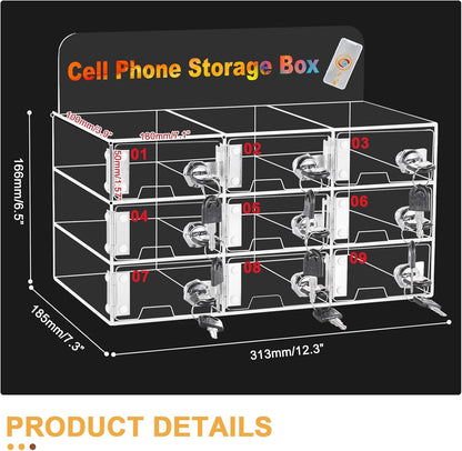 Cell Phone Locker Box 9 Slots, Wall-Mounted, with Door Locks & Keys