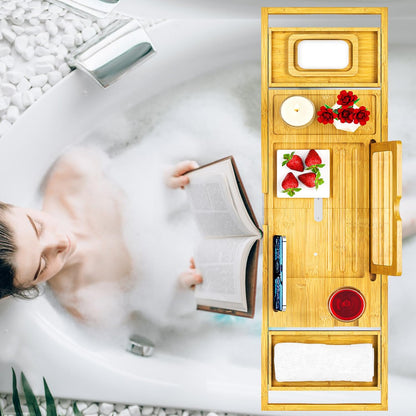 Premium Bamboo Bathtub Tray Caddy - Bath Tub Tray Table for Bathtub - Bath Caddy Tray for Bathtub, Expandable Size, Fits Most Bath Tubs