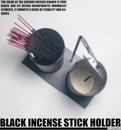 2 in 1 Incense Burner Holder for Sticks,Glass Incense Holder with Storage,Upside Down Incense Holder for Sticks with Glass Ash Catcher for Meditation Yoga Spa Room Home Decor[Full Black]
