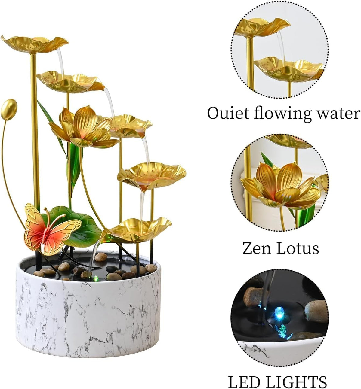 11‘’ H Pink Tabletop Water Fountain, Zen Desktop Waterfall, Indoor Lotus Desktop Decorative Fountain, Home Bathroom Bedroom Decor.