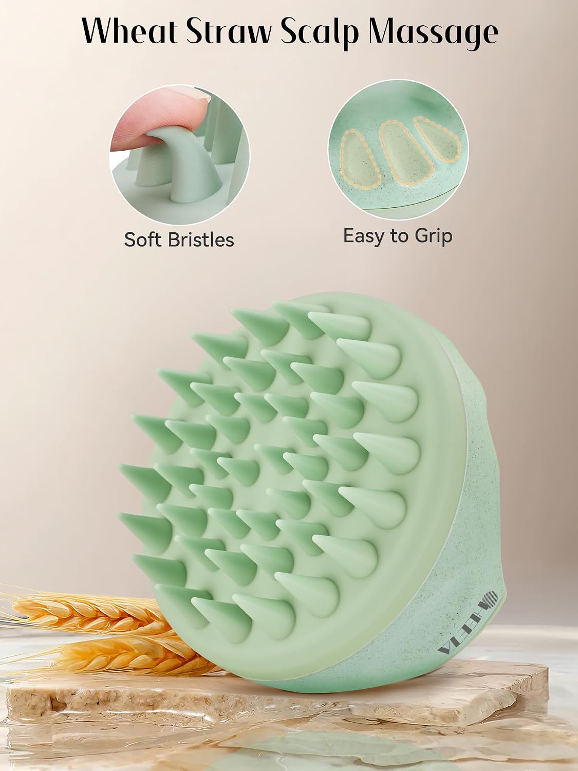 HEETA Scalp Massager with Soft Silicone Bristles for Hair Growth, Dandruff Removal, and Scalp Relaxation - Shampoo Brush for Wet or Dry Hair (Green & Purple)