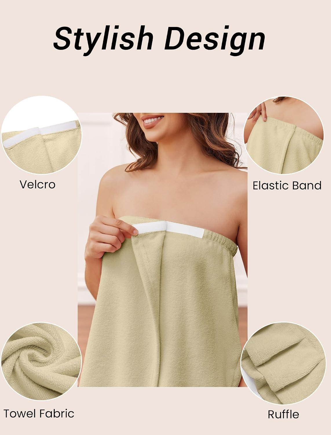 Ekouaer Towel Wrap for Women With Velcro Ruffle Wrap Robes