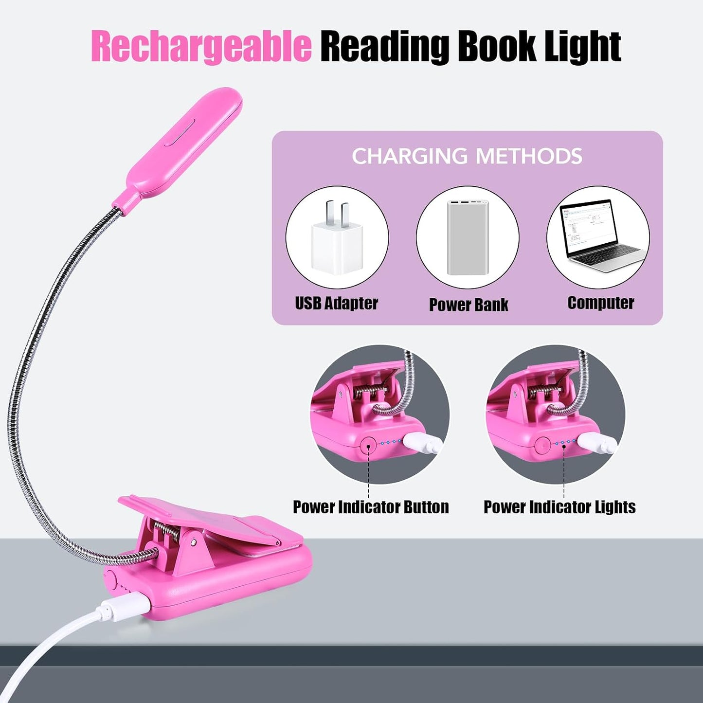 VAVOFO Clip On Book Light for Bed Kids, 7 LED Reading Light with 9-Level Warm Cool White Daylight, Eye Care Lamp with Power Indicator for Bookworms (Blue)