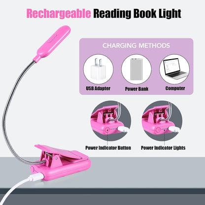 VAVOFO Clip On Book Light for Bed Kids, 7 LED Reading Light with 9-Level Warm Cool White Daylight, Eye Care Lamp with Power Indicator for Bookworms (Blue)