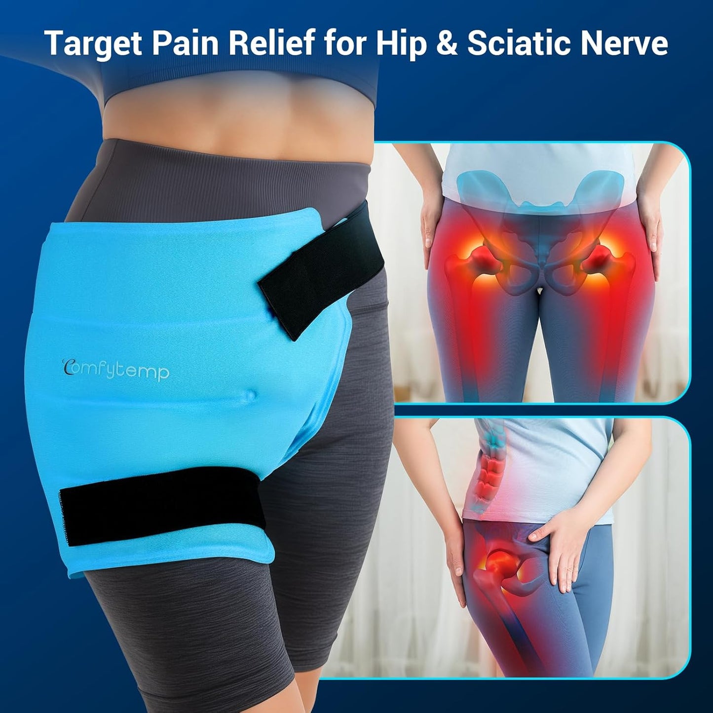 Comfytemp Hip Ice Pack Wrap for Sciatica Pain Relief, Hip Replacement Kit After Surgery, Reusable Gel Ice Pack for Injuries, Hot Cold Compress Recovery Items Physical Therapy for Men Women (L/XL/2XL)