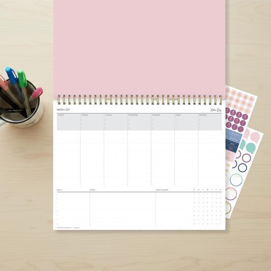 Blue Sky Weekly Planner Pad 300g Cardboard, Undated Weekly Safety Wirebound Top Bound (Navy, 12" x 9")
