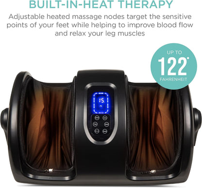 Best Choice Products Shiatsu Foot Massager with Heat for Plantar Fasciitis & Neuropathy, Kneading Foot & Calf Massager with Remote, 360° Adjustable Handle, Rolling & Compression Massage - Satin Black