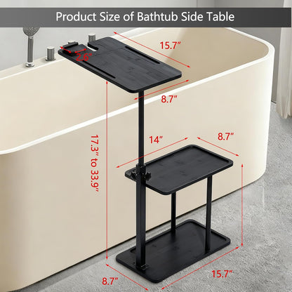 3 Layer Bathtub Tray Table,Bamboo Swivel Bathtub Side Table Height Adjustable,Freestanding Bathtub Tray for Tub Against Wall,Bathtub Accessories&Bathroom Organizer for Luxury Home Spa (Black)