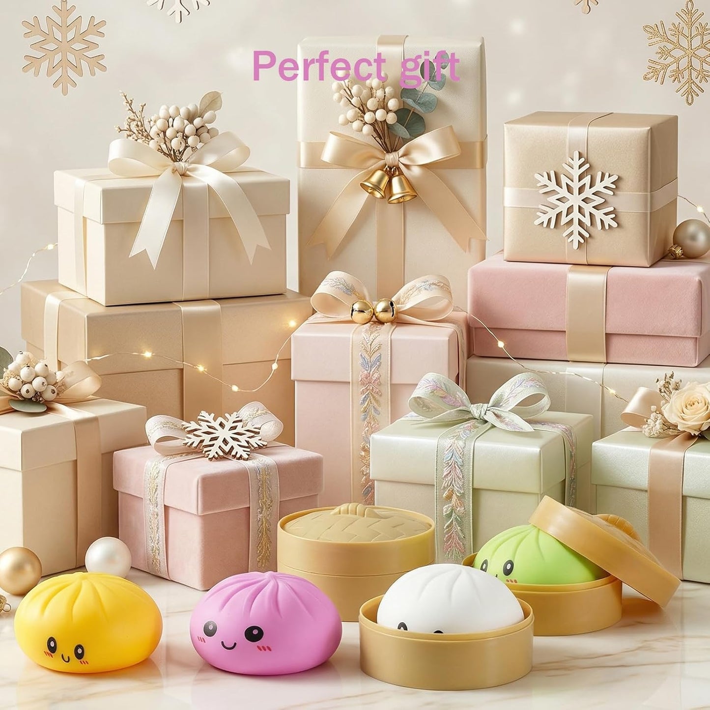 Dumpling Squishies, Giant Dumpling Mystery Box, Colorful Dumplings Stress Balls Fidget Sensory Toy, Stocking Stuffers with Food Steamer Stretchy Desk Toys (Pink)