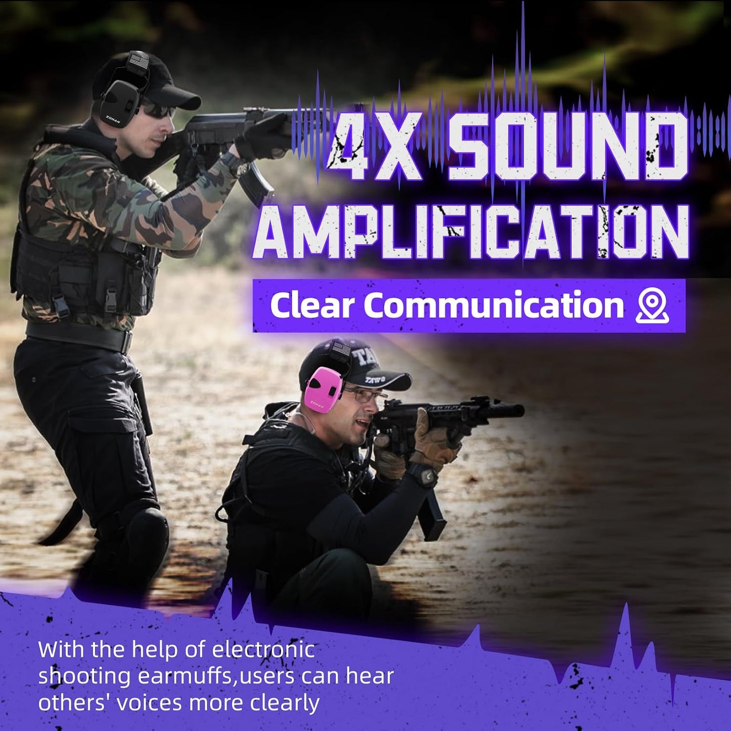 ZOHAN Electronic Shooting Earmuffs Built in Ambient Sound Amplifier, Hearing Protection for Shooters, NRR 23dB Noise Reduction, Ideal Gun Range Ear Protection Headphones for Hunting-Black&Purple
