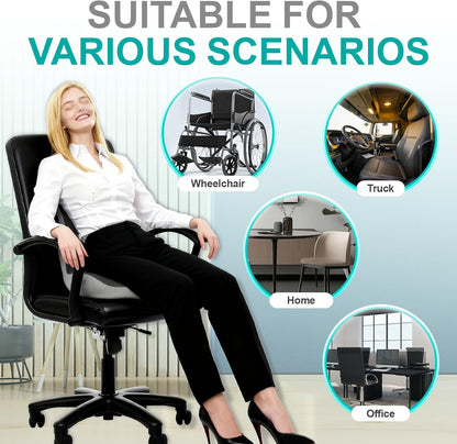 Seat Cushion for Office Chair, Car and Wheelchair Use, with Lumbar Support Pillow and Memory Foam Coccyx Cushion for Tailbone, Back, Sciatica, Ergonomic seat Cushion