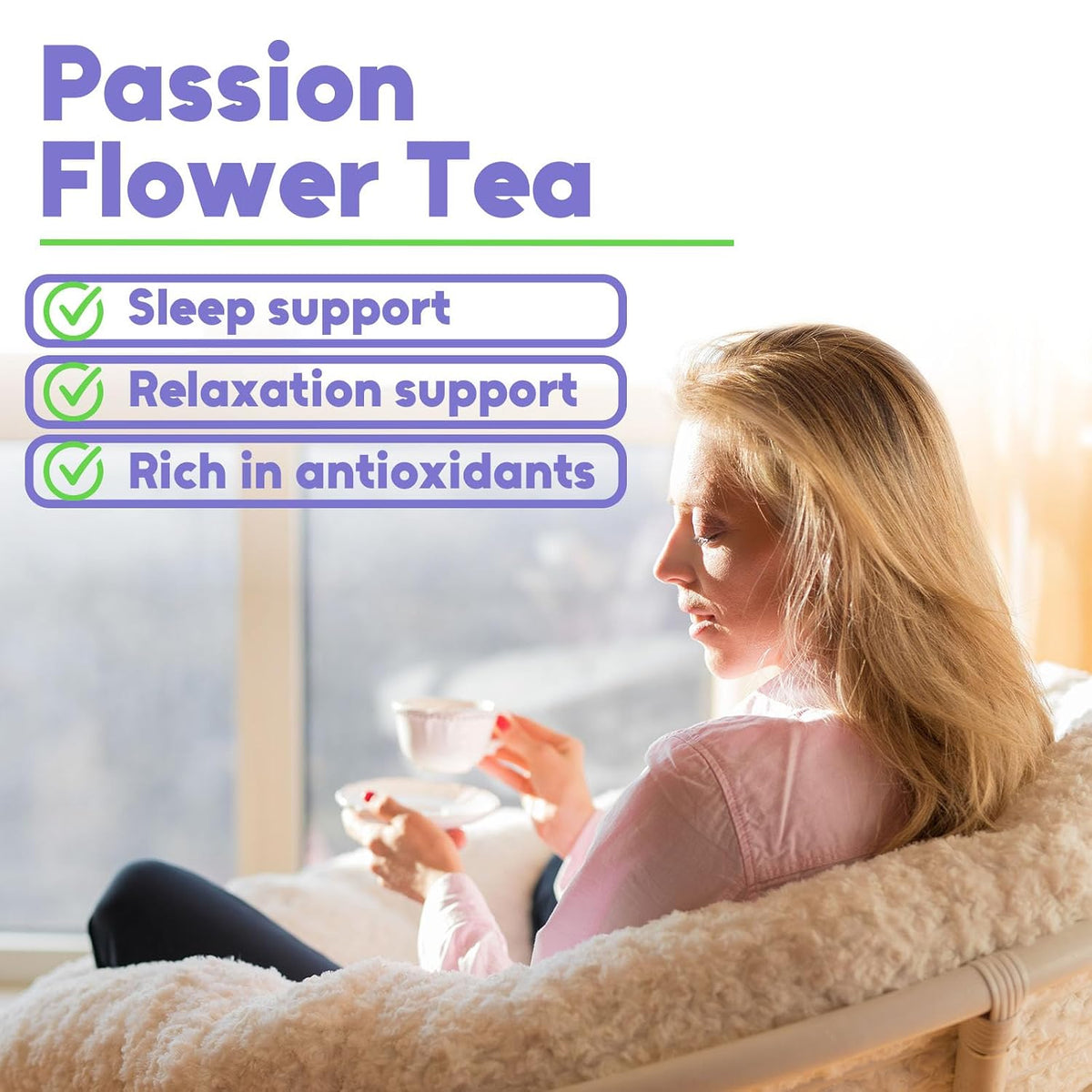 Olvvla - Passion Flower Tea Bags - 100 Count - Premium Passionflower Leaves