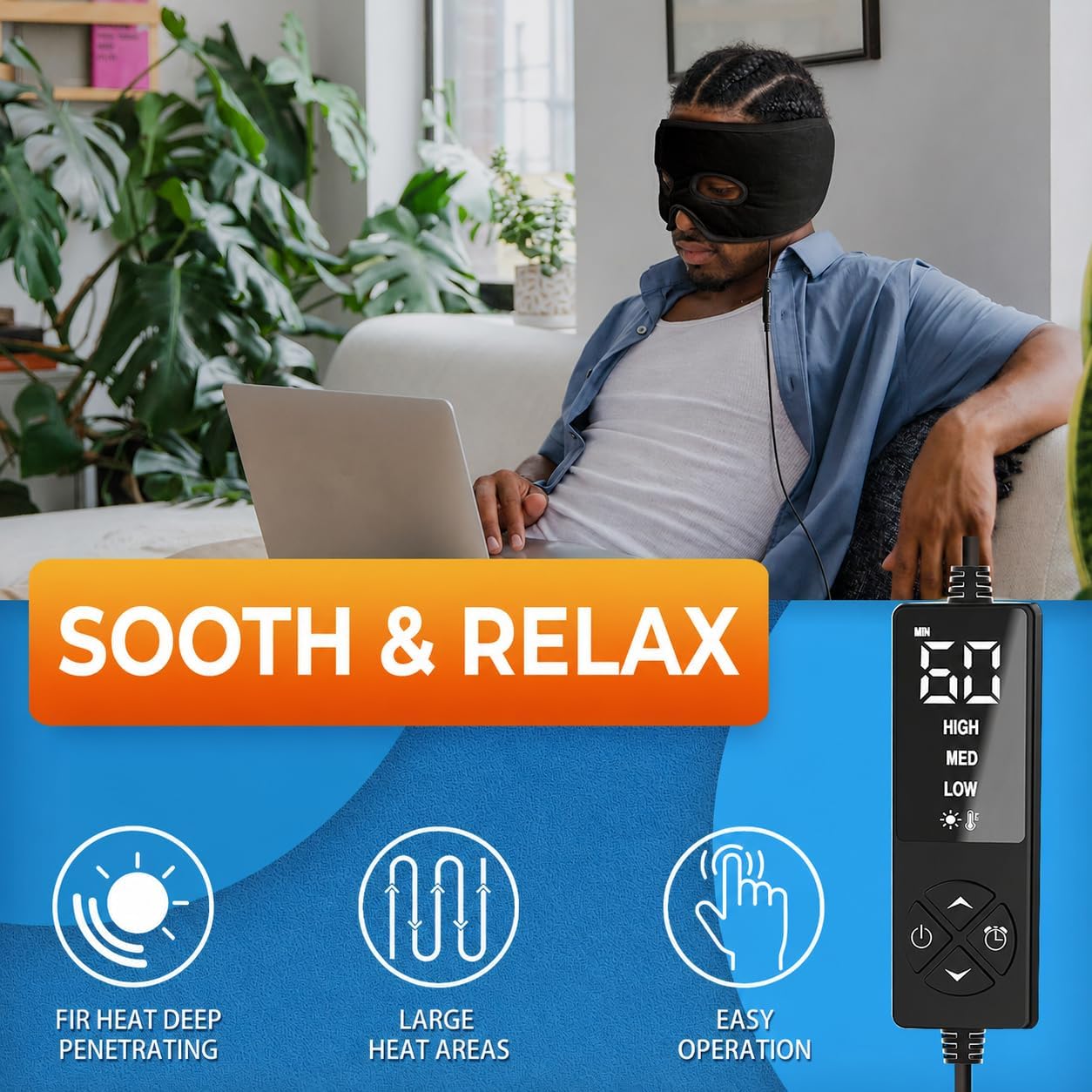 sticro Sinus Relief Mask Moist Heat with 3 Temp Settings, Ex-Large Headache Mask Electric Face Heating Pad for Sinus Pressure Relief, Migraine, Tension Headache Relief