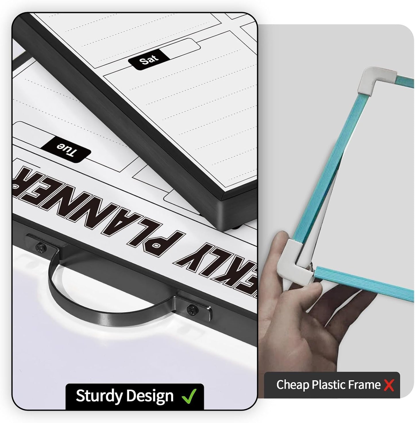 Weekly Planner Whiteboard 16"x12" with Handle | Magnetic Dry Erase Weekly Calendar with Aluminum Frame, Portable Hanging Board for Wall, Door, Desktop, 2 Markers & Magnets