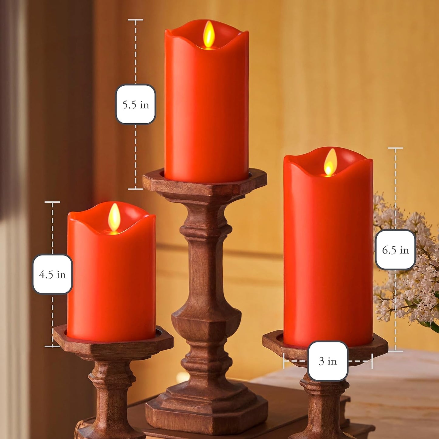 Matchless Candle Co. by Luminara Set of 3 Flameless LED Pillar Candles, Real Wax, Moving Flame (3x4.5, 3x5.5, 3x6.5 Inch, Unscented)