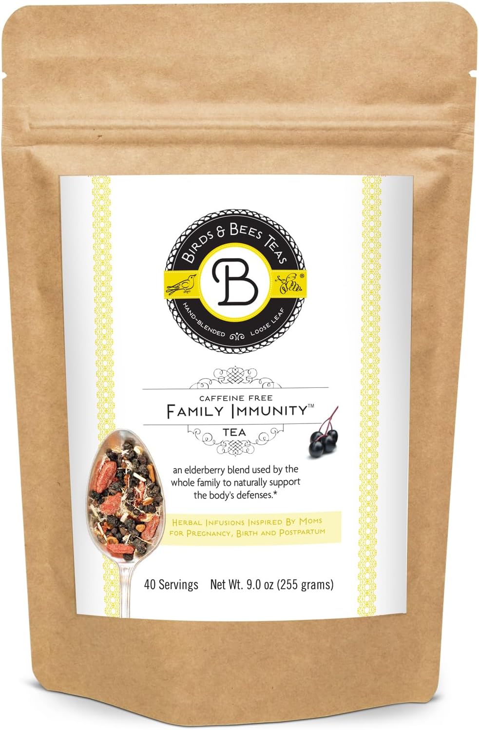 Birds & Bees Teas - Elderberry Tea - Family Immunity Tea is a blend of Immunity Herbs! Makes A Delicious Sambucus Elderberry Syrup - 40 Servings, 9.0 oz