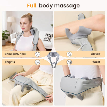 4D Wireless Deep Tissue Kneading Neck Massager with Heating Function, Shiatsu and Shoulder Massager Pillow,Back and Leg Pain Relief, Body Muscle Pain Relief, Perfect Gifts for Men Women. (Grey)
