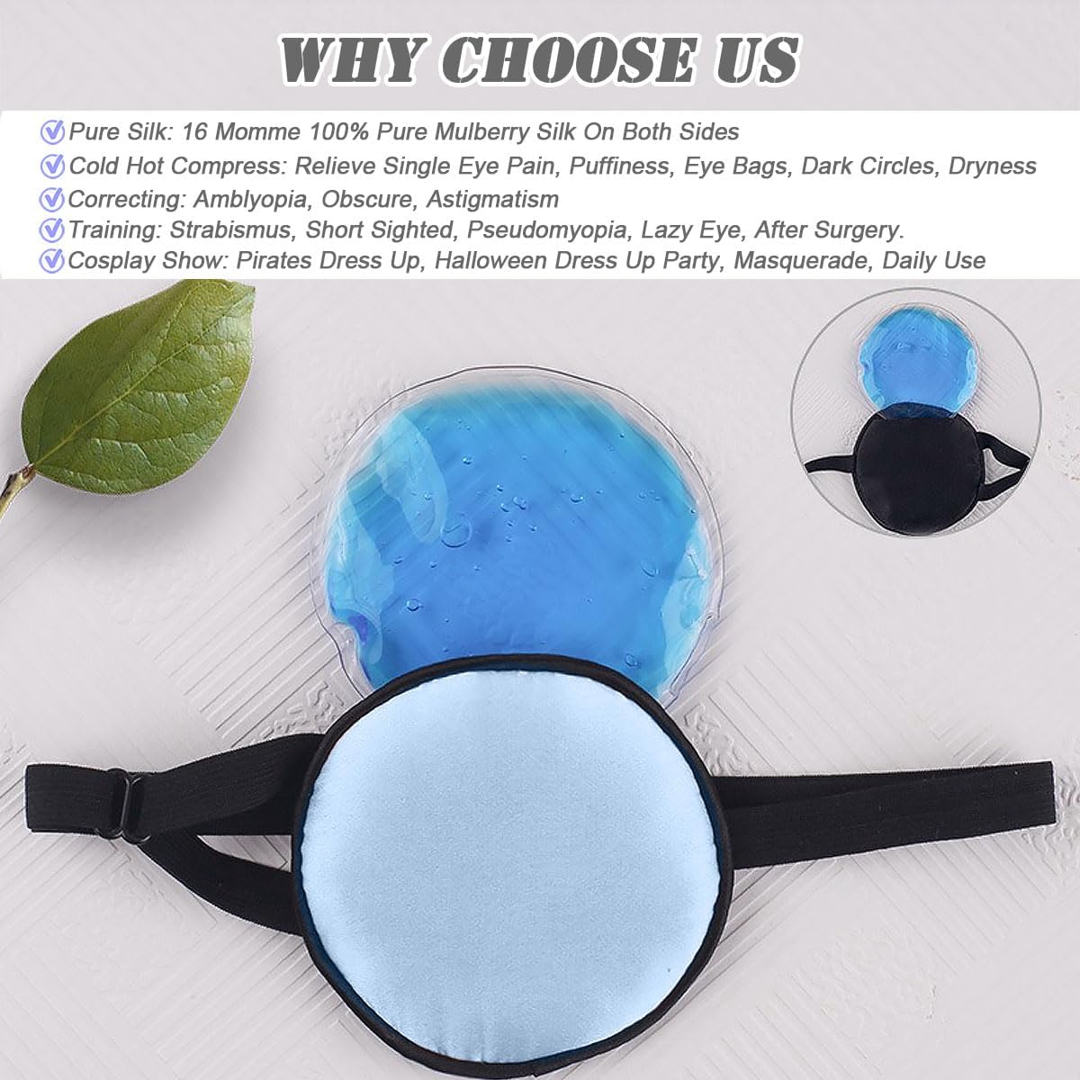 Cooling Eye Patches for Puffy Eyes, Pure Silk Ice Eye Patch, Single Eye Mask, Medical One Eye Cover Cold Hot Therapy Strabismus Lazy Eyes After Surgery Adult Kid Pirate Eyepatch (Pink-New)