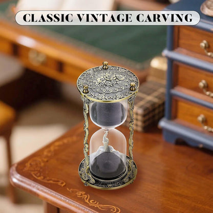 SuLiao Hourglass Sand Timer 60 Minute, 60 Min Mandala Rose Engraving Brass Gold Sand Clock,Antique Reloj De Arena 1 Hora, One Hour Glass Sandglass for Gift Home Office Desk Decor
