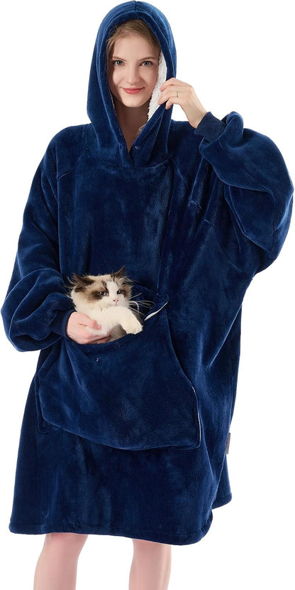 Krifey Wearable Blanket Hoodie, Oversized Sherpa Hooded Blanket for Adults | Soft sherpa fleece with sleeves and pocket; oversized fit for lounging, WFH, camping, Christmas and white elephant gifts.