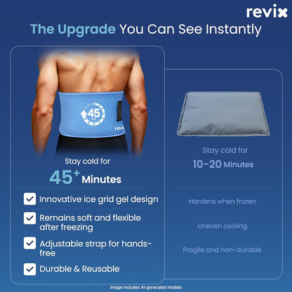 REVIX Ice Pack for Injuries Reusable, 14 × 7" Gel Cold Compress with Strap