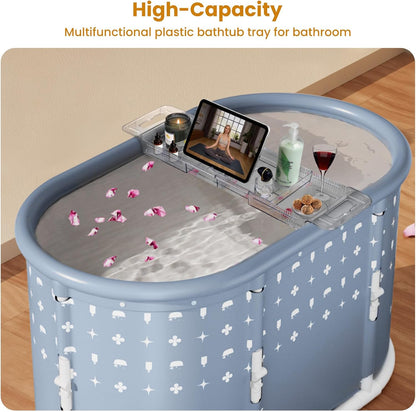 Foldable Bathtub Tray, Expandable to 80cm Acrylic Bath Tray for Tub, Bath Tub Tray Shower Storage Rack, Bath Table Trays for Bathtub (Transparent Bathtub Tray)