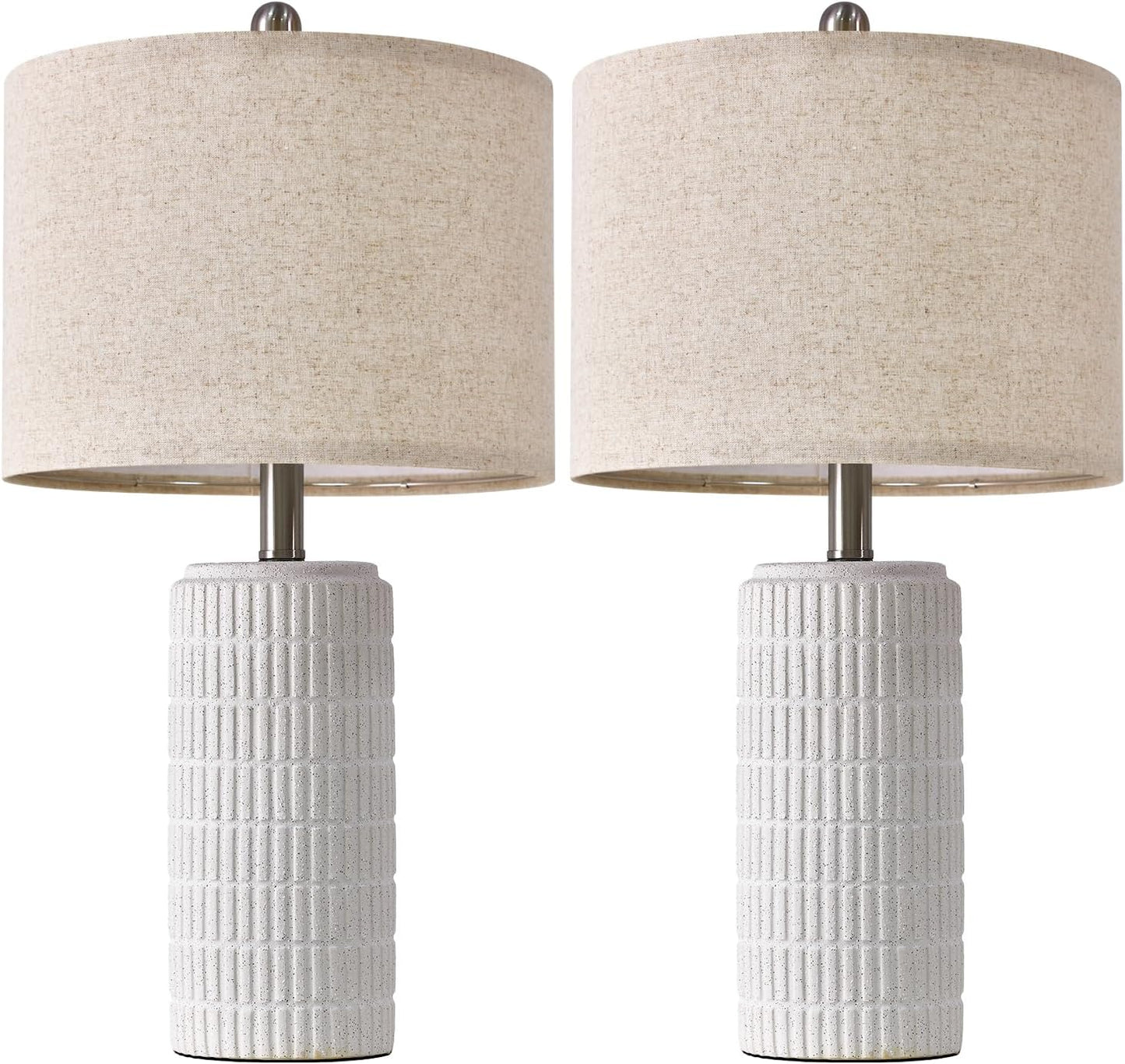 PoKat 23" Modern Ceramic Table Lamp Set of 2 for Living Room White Desk Lamps for Bedroom Farmhouse Bedside Nightstand Lamp House Warming Gifts New Home Decor End Table Lamps Gifts for Women Mom Beige