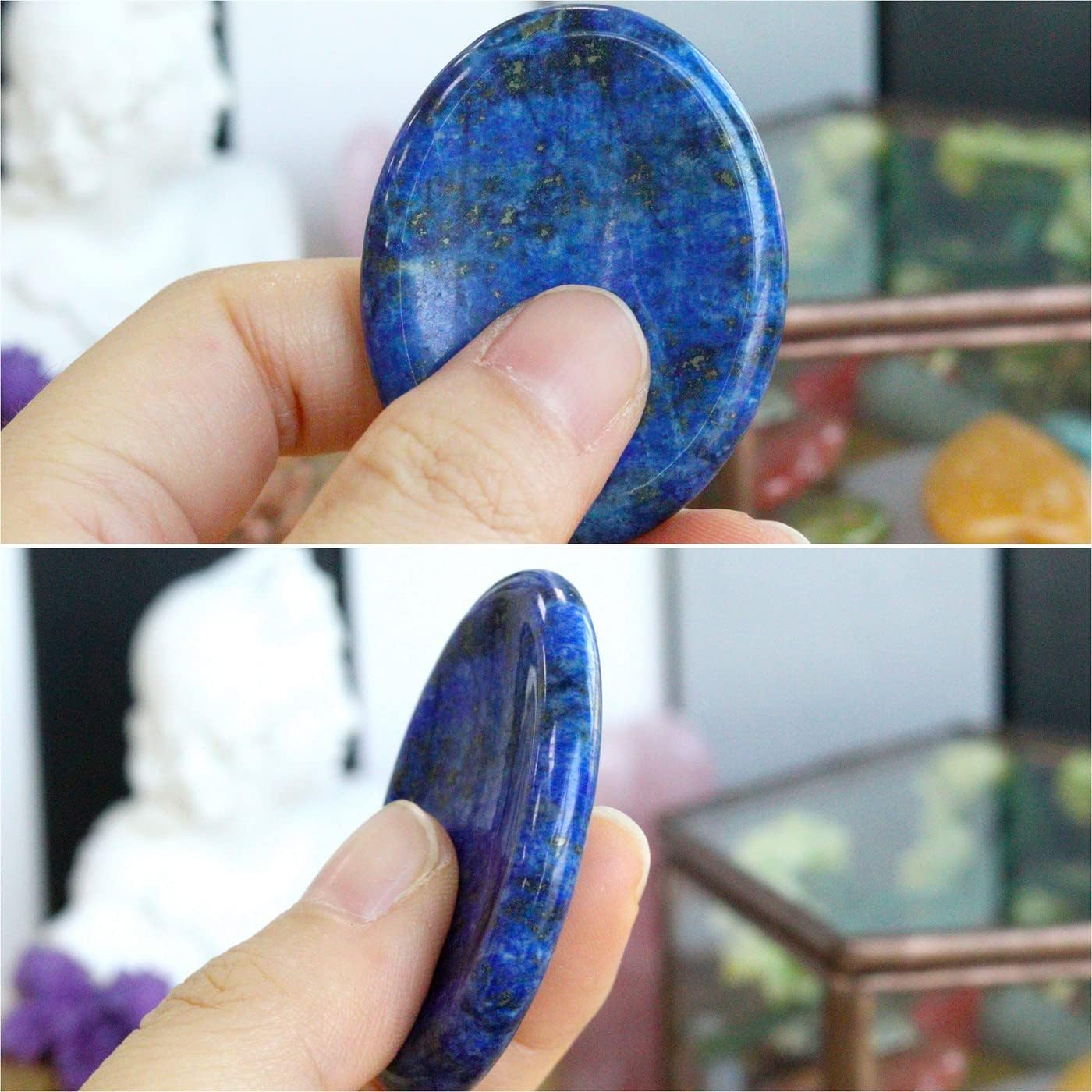 YATOJUZI Thumb Worry Stones for Anxiety Stress Relief Items Healing Crystals Natural Amethyst Rose Quartz Crystal Palm Pocket Stone Gemstones Meditation Reiki Spiritual Gifts for Women Men 2PCS