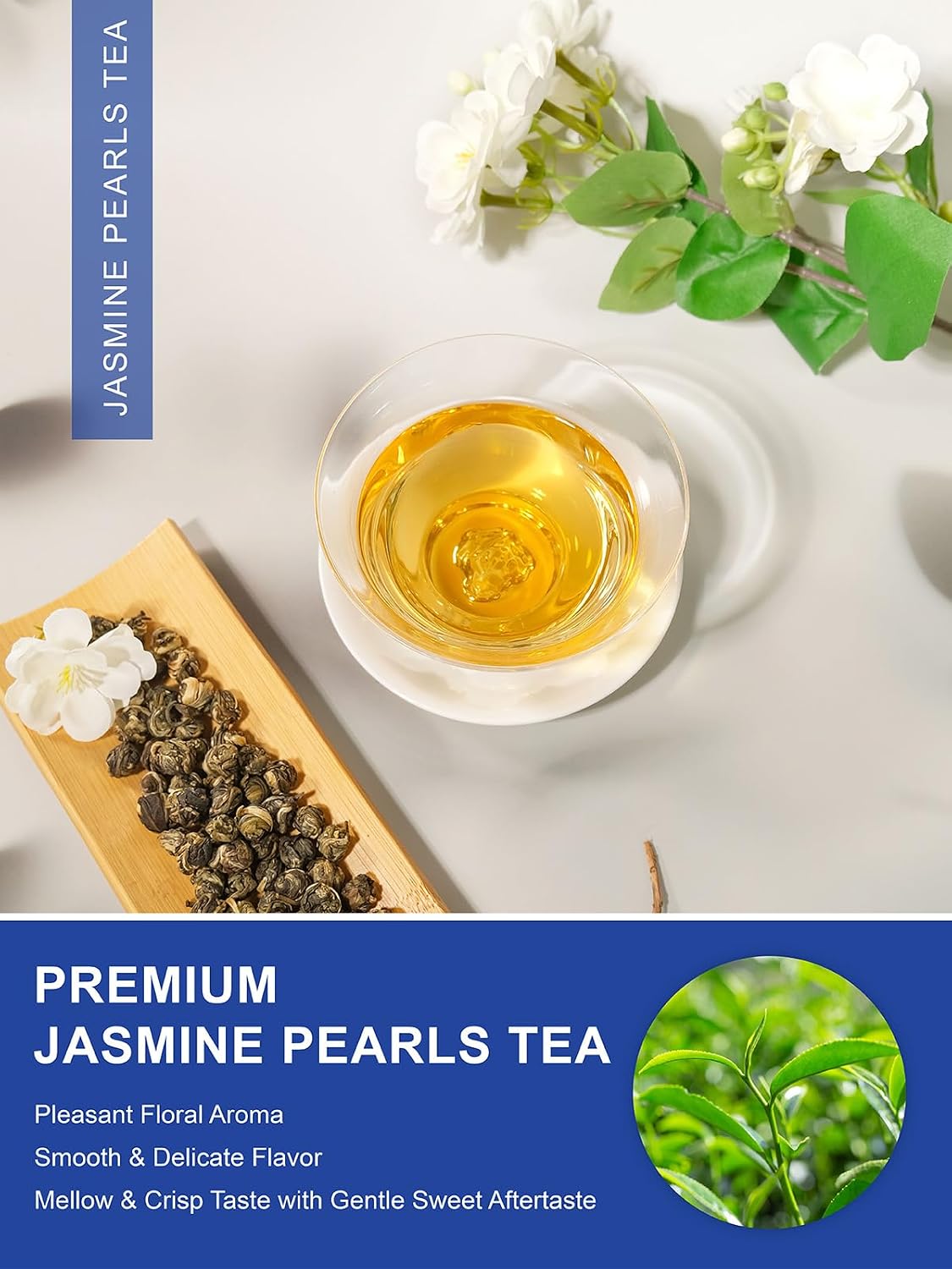 TeeLux Jasmine Pearls Green Tea, Handrolled Loose Leaf, Floral Aroma, 4 oz