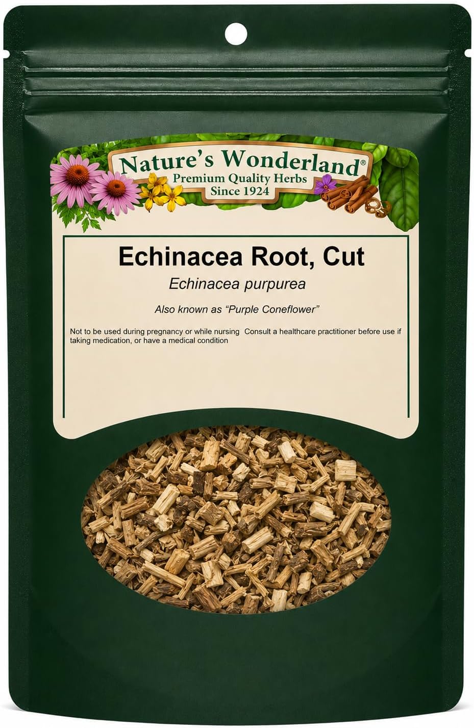 Nature's Wonderland Echinacea Purpurea Root Cut 4oz. (Echinacea purpurea) – Wild Harvested Herbal Tea Cut | Premium Botanical Ingredient | No Fillers | Herbal Tea, Decoctions & DIY Herbal Preparations