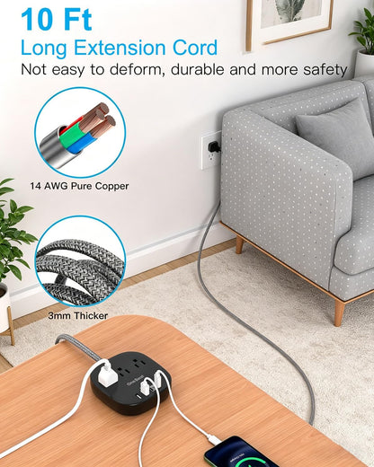 Travel Essentials, 22.5W/4.5A Flat Plug Power Strip, 6 Ft Extension Cord
