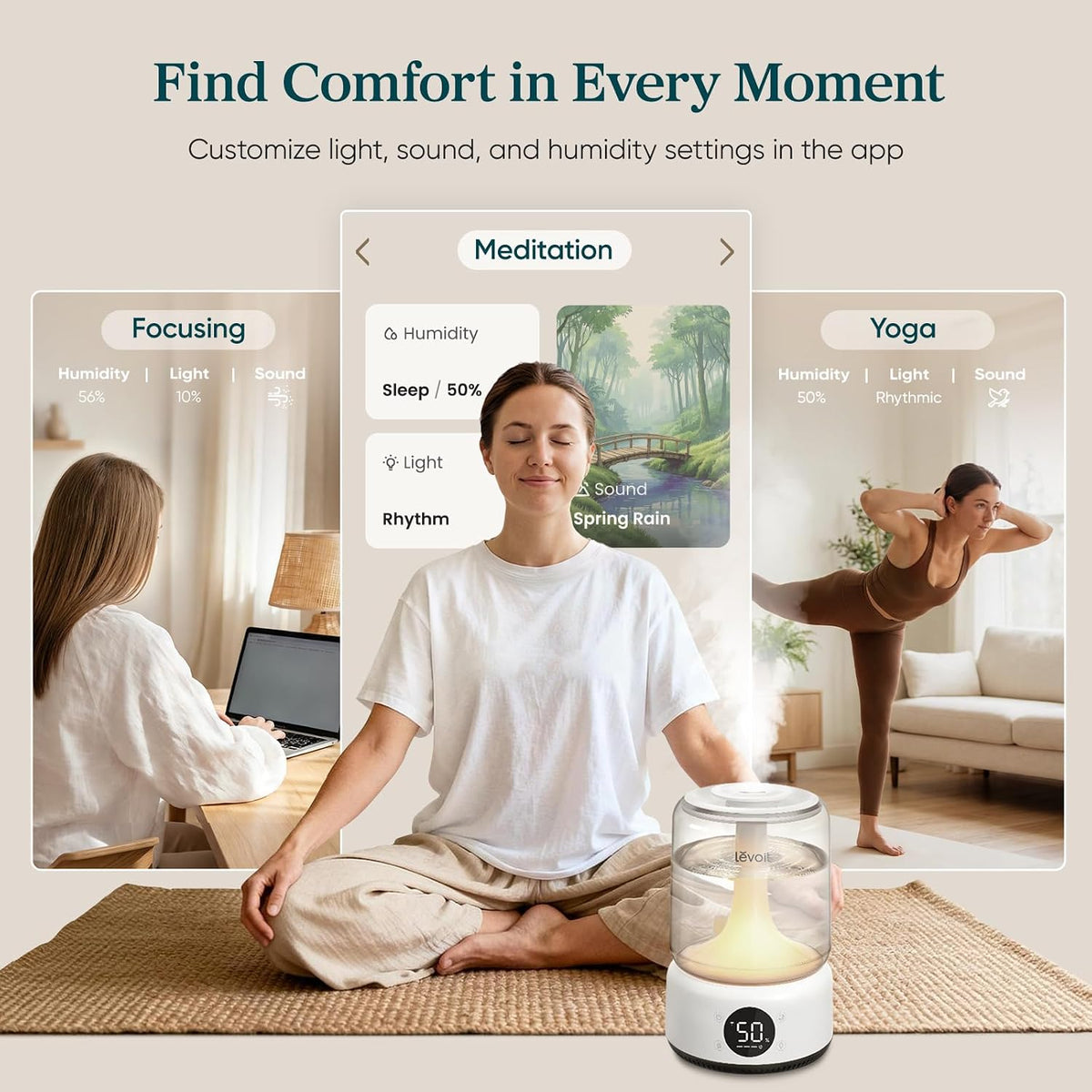 Levoit Humidifiers for Bedroom, Smart Warm and Cool Mist, Symptom Relief