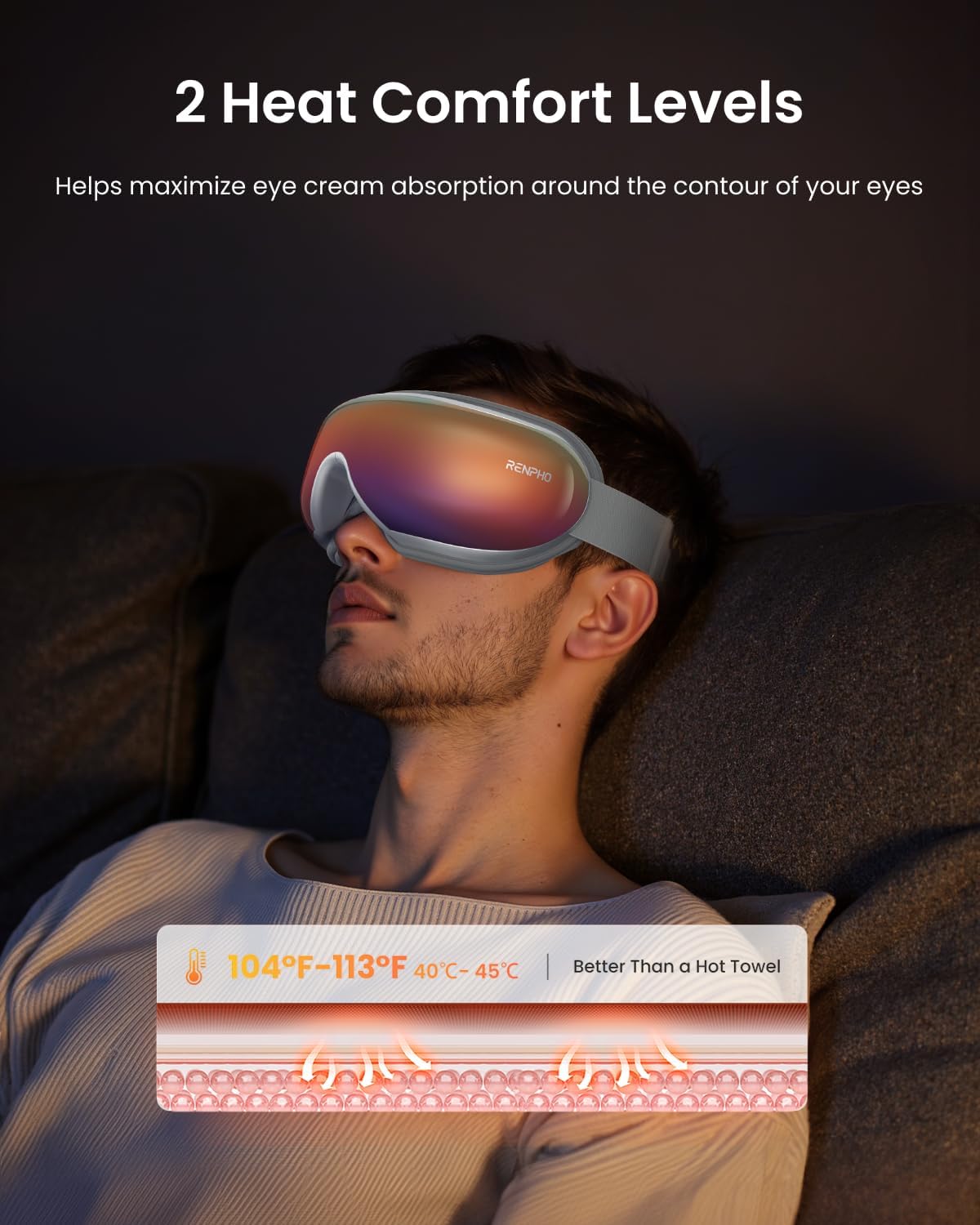 RENPHO Eye Massager with Heat, FSA Eligible HSA,Gifts for Men,Women,Eyeris 1 Eye Massager with Remote, Sleep Mask for Relieves Head Tension, Soothe & Refresh, Enhance Rest, White