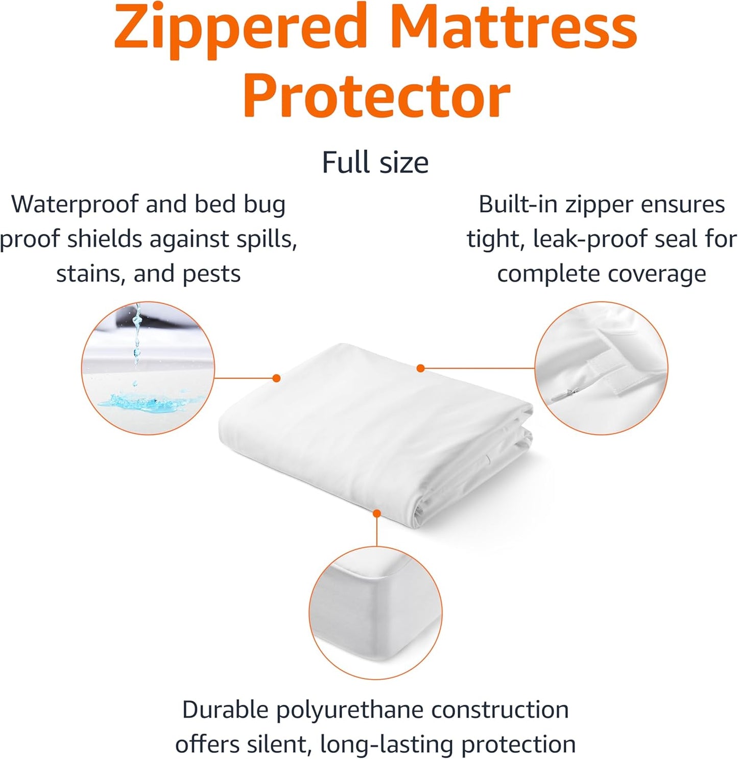 Amazon Basics Waterproof Mattress Protector, Fitted, Silent Protection, Twin, White