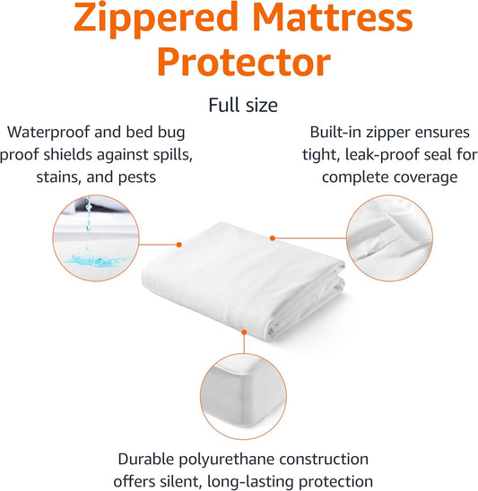 Amazon Basics Waterproof Mattress Protector, Fitted, Silent Protection, Twin, White