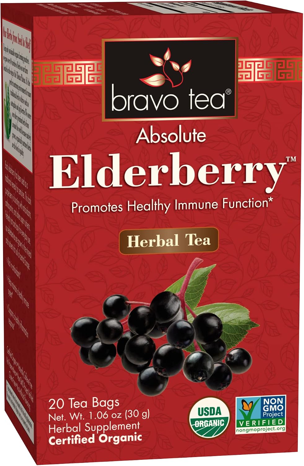 Bravo Tea Absolute Elderberry Herbal Tea Caffeine Free, 20 Tea Bags