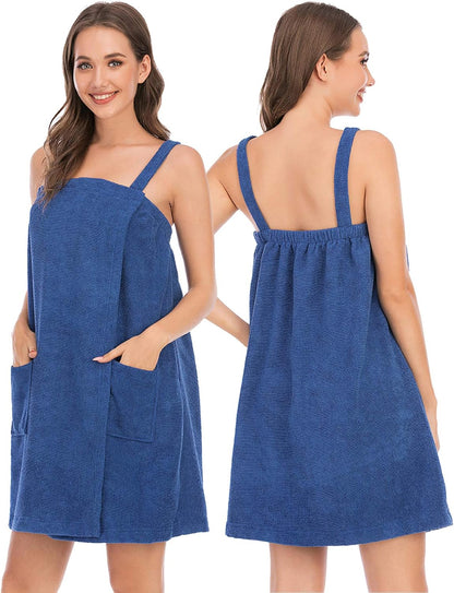 Veseacky Women Bath Wrap Towel for Womens Shower with Pocket Adjustable Spa Robe & Facial Headband