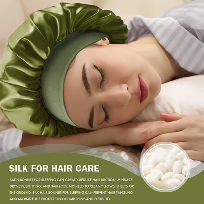 Satin Silk Bonnet for Sleeping, Double Layer Silk Sleep Cap for Men & Women, Soft Satin Lined Bonnet for Curly Hair