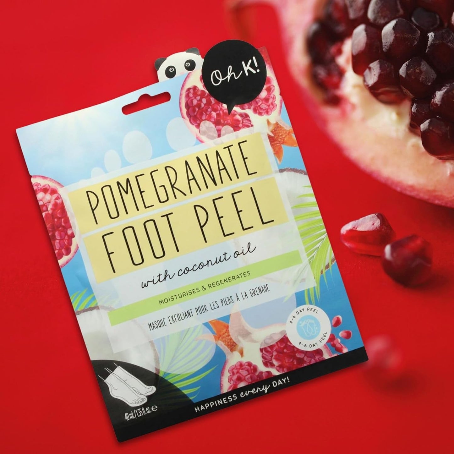 Oh K! Foot Peel Mask - Pomegranate - Foot Peeling Mask for Dry Feet and Cracked Heels - Feet Exfoliant with Pomegranate and Coconut Oil - 1 Pair