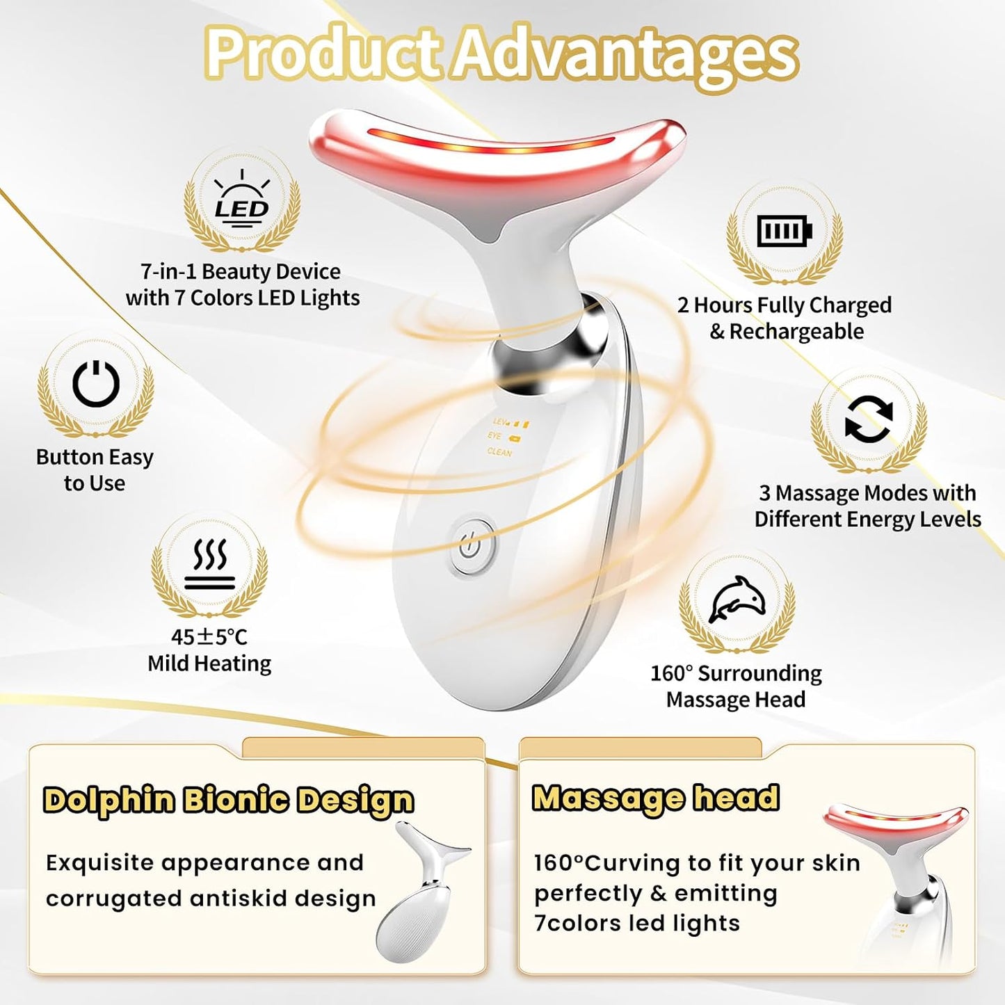 Portable Face Beauty Device, 7 Color Portable Face Massager Tool for Skin Care, Based on Triple Action LED, Thermal, and Vibration Technologies, at Home Skin Care Face Sculpting Tool(Glossy Black)