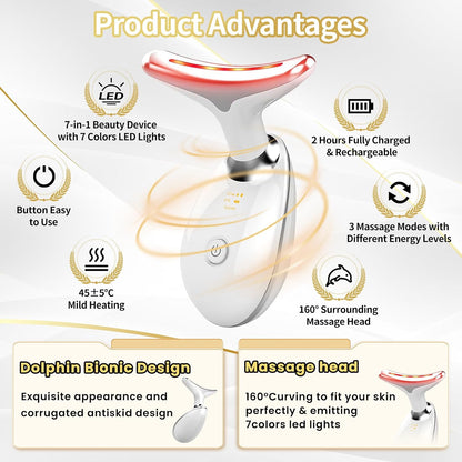 Portable Face Beauty Device, 7 Color Portable Face Massager Tool for Skin Care, Based on Triple Action LED, Thermal, and Vibration Technologies, at Home Skin Care Face Sculpting Tool(Glossy Black)