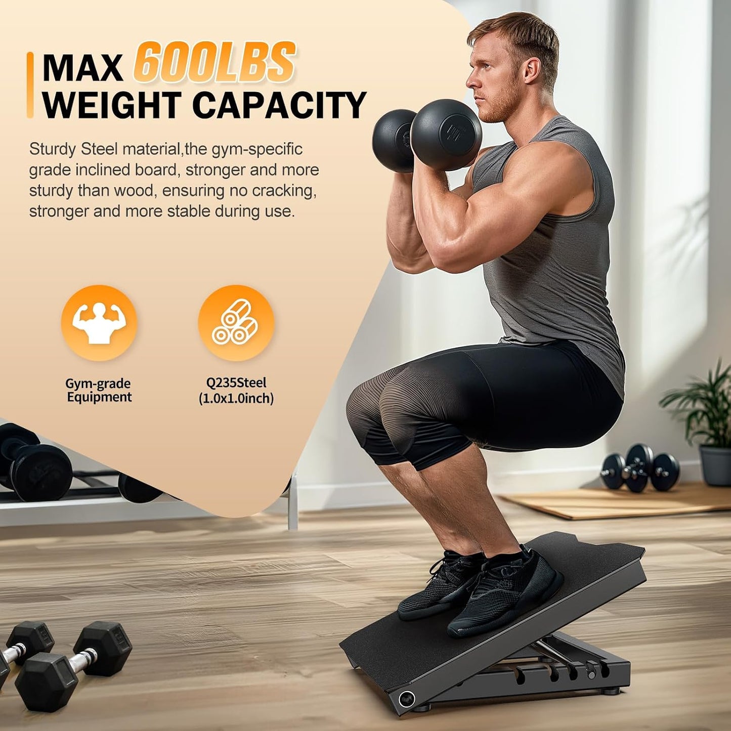 Naitesen Steel Slant Board Calf Stretcher for Squat 600lbs Weight Capacity Adjustable Incline Balance Board for Relieving Plantar Fasciitis Achilles Tendonitis Muscle Injuries Home Gym or Commercial