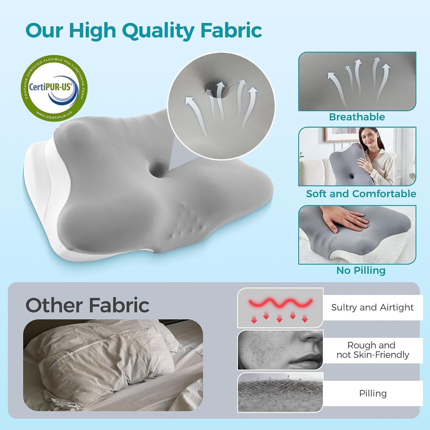 BDEUS Sleep Apnea Pillow, Cervical Neck Pillow for Pain Relief, Ergonomic Side Sleeper Pillow for Adults, Orthopedic Contour Memory Foam Pillow for Neck Support, Anti Snore, Cooling, White