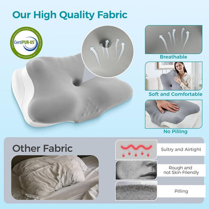 BDEUS Sleep Apnea Pillow, Cervical Neck Pillow for Pain Relief, Ergonomic Side Sleeper Pillow for Adults, Orthopedic Contour Memory Foam Pillow for Neck Support, Anti Snore, Cooling, White