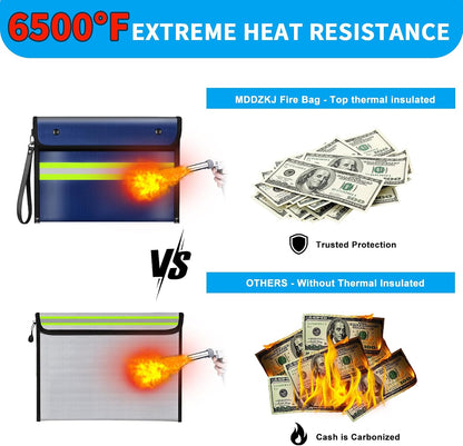 6500℉ Upgraded Fireproof Cash Bag (11.2x7.7 inch) with 2 Pockets,Small Fireproof Safe with 2 Zipper,Storage Cash,Legal Documents Safe,10 Layers of Heat Insulated Materials(2 Pack)