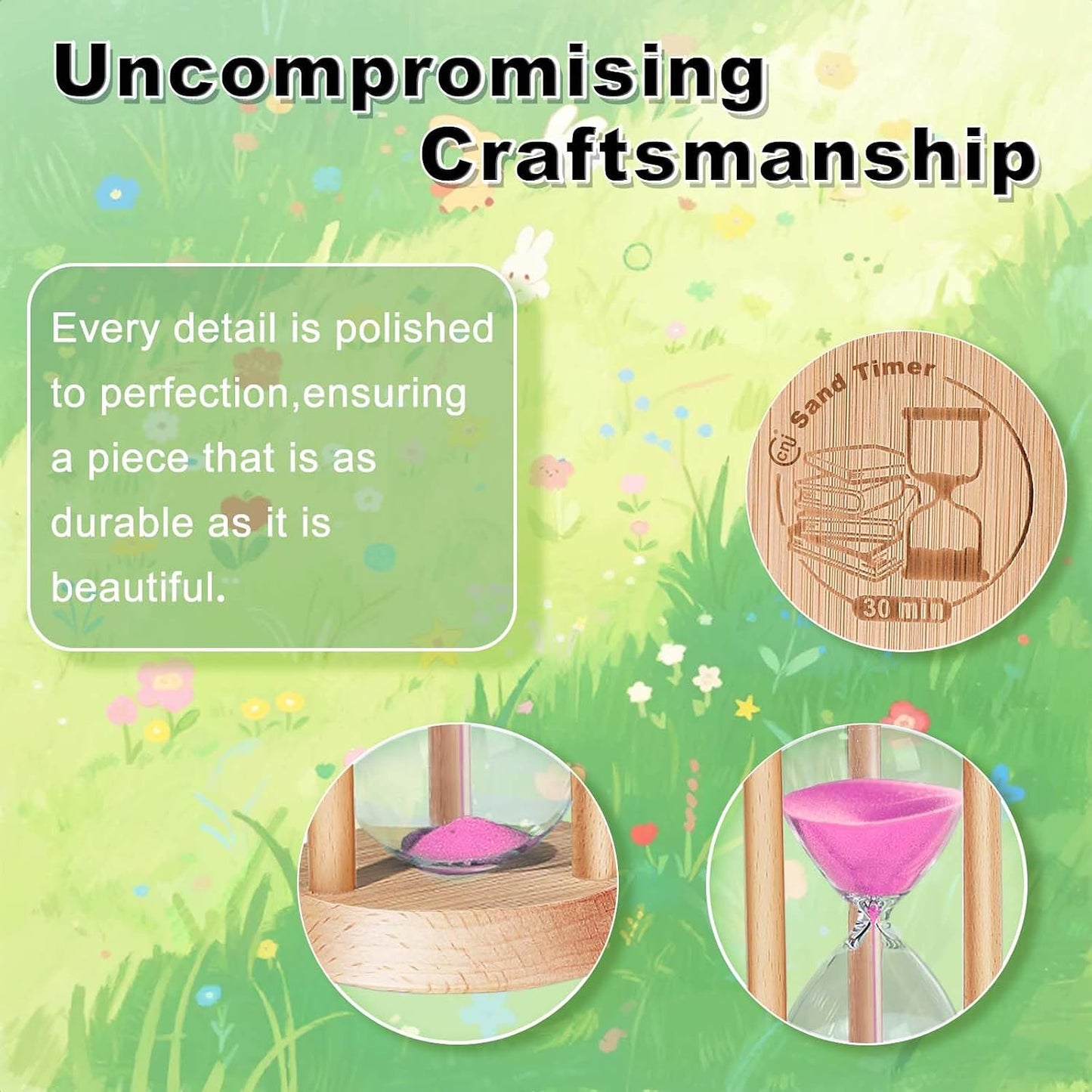 2 Minute Wooden Sand Timer,2 Min Hourglass, Small Sand Watch, Reloj De Arena, Hour Glass Sandglass for Home, Office, Decorative, Game, Classroom