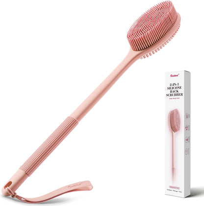 CORATED Silicone Back Scrubber for Shower, Exfoliating Body Scrubber with Long Handle, 2‑in‑1 Body Brush for Women & Men Daily Use, Loofah Alternative Bath Accessories