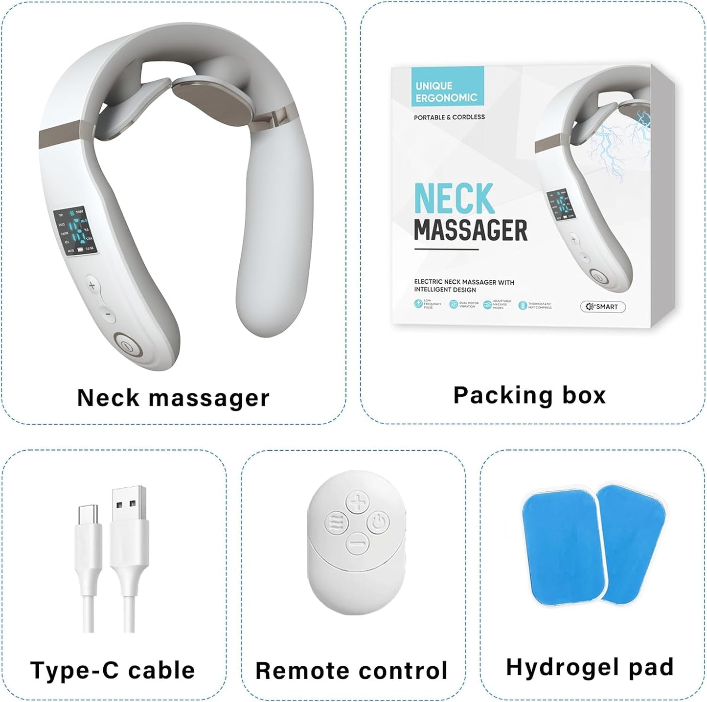 Neck Massager with Heat, Neck Massager for Pain Relief Deep Tissue, Multiple Mode Adjustment, Portable and Suitable for Travel and Home-White